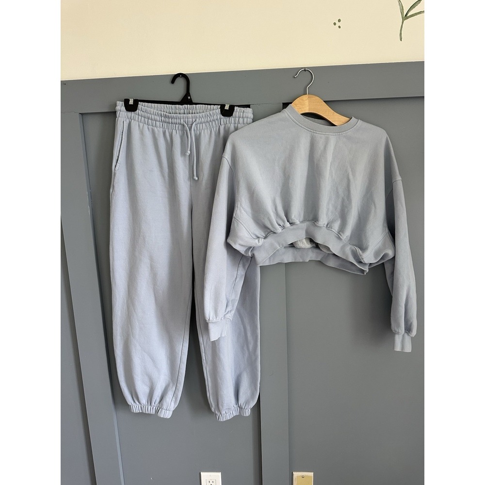 Zara Light Blue/grey Matching Sweat Suit Outfit Size Large